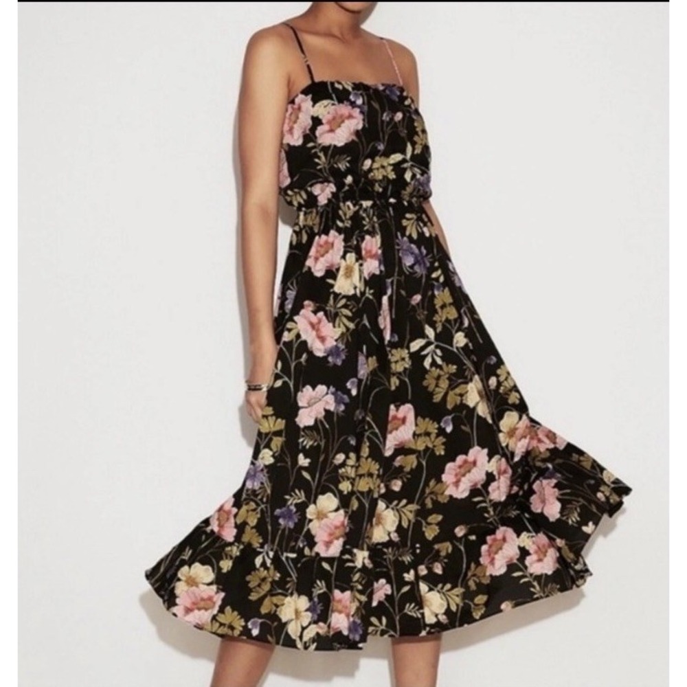 Floral Spaghetti-Strap Midi Dress - Black Floral